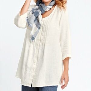 Flax Cream Celebration Blouse button front pockets 100% linen size medium tunic